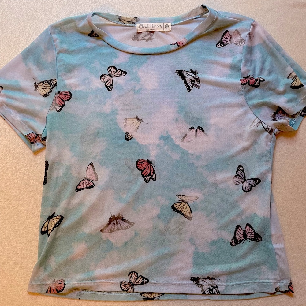 Mesh Butterfly and Cloud T Shirt